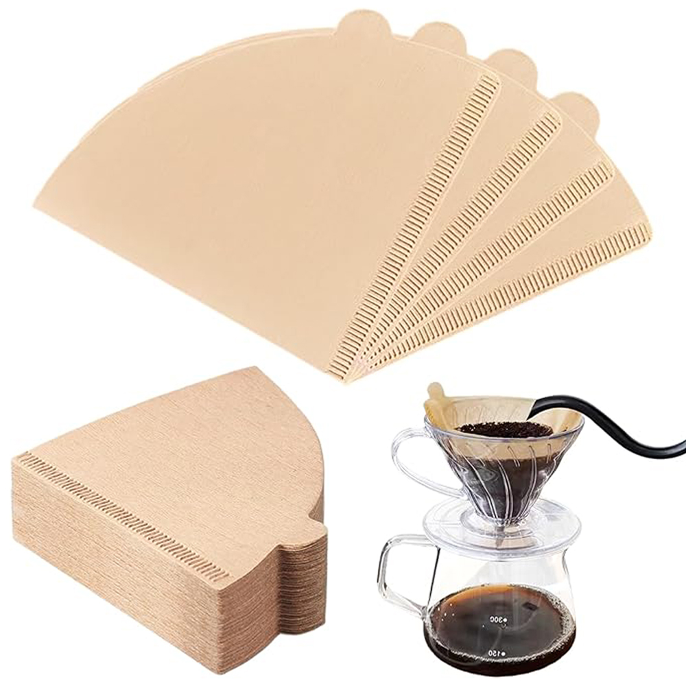 Coffee Equipment Bag - 100PCS Coffee Filter Paper V-Shaped Wood
